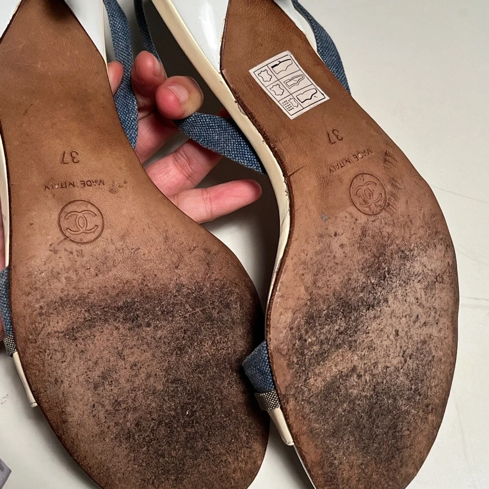 CHANEL Denim and Beige Star Sandals